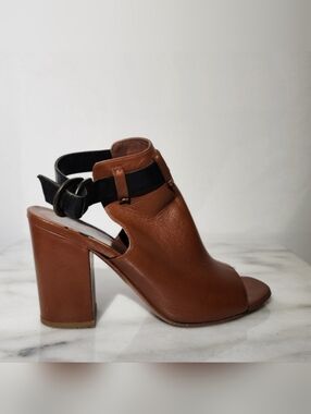 DELMAN Cognac Brown Glove Leather Shoe Bootie w/Open Toe & Heel Blk Ankl…